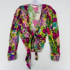 Ronny Kobo Silk Blend Floral Tie Front Blouse Size M